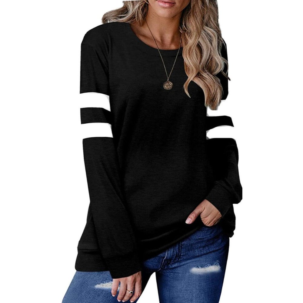 CRZY GRID Long Sleeve Oversized T Shirts Casual Crewneck Tunic Tops S